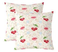 Homemissing Sweet Cherry LipsFodere per Cuscini Decorativi 2 Pcs 45x45cm | beige Leopardo Stampa per Divano Sedia Cuscini bacio labbra rosse ultra morbido Poliestere Copricuscini per divano