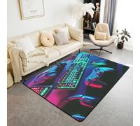 Homemissing Tappeto per area gamer, 150 x 200 cm, per bambini, ragazzi e ragazze, decorazione per la stanza dei giochi, con retro antiscivolo, con gamepad, per interni, in morbido poliestere verde