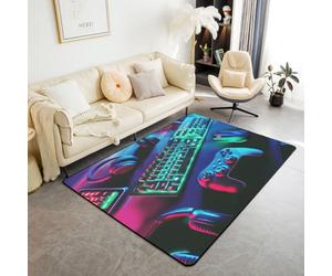 Homemissing Tappeto per area gamer, 150 x 200 cm, per bambini, ragazzi e ragazze, decorazione per la stanza dei giochi, con retro antiscivolo, con gamepad, per interni, in morbido poliestere verde