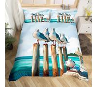 Homemissing Tema della spiaggia Copripiumone Morbido Bambini Mare Oceano Onda Lago Set Copripiumino 120x150cm per ragazzi Ragazze Estate Gabbiano hawaiano Uccello Modello animale della stanza