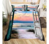 Homemissing Tema della spiaggia Copripiumone Morbido Bambini Mare Onda Oceano Set Copripiumino 230x220cm per ragazzi ragazze estate gaviotto hawaiano uccello modello animale arredamento della stanza