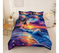 Homemissing Tema spiaggia Set Copripiumino 200x200cm oceano tramonto Copripiumone Morbido per ragazzi ragazze estate costiera nautica palma Copripiumini camera da letto decorazione 3 pezzi