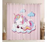 Homemissing Tende a tema unicorno, fantasia a tema unicorno, per bambini, ragazze, bambini, magici, finestre, drappeggi, motivo fata, cartone animato, larghezza 66 x lunghezza 72 cm