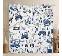 Homemissing Tende oscuranti per bambini, per camera da letto, soggiorno, veicoli da costruzione, motivo: dinosauri, 30%-50%, tende oscuranti, motivo: dinosauri, colore: blu, tendaggi per finestre,
