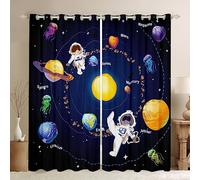 Homemissing Tende oscuranti per camera da letto con sistema solare, 30% -50%, tende oscuranti per bambini e adulti, universo pianeti, tendaggi per finestre, motivo: astronauta, blu e giallo, 167,6 x
