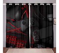 Homemissing - Tende per finestra, a tema gaming/videogiochi, per la camera da letto di ragazzi e adolescenti, motivo: cuffie/console di gioco/mouse/tastiera, colore: nero/rosso, tende per camera da