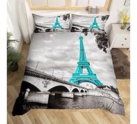 Homemissing Torre Eiffel Chic Paris Paesaggio urbano Copripiumone Grigio Francese Teal Torre Eiffel Set Copripiumino 230x220cm Retro Copripiumini Ultra Morbido Cerniera