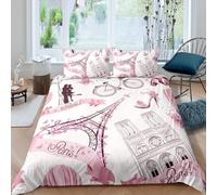 Homemissing Torre Eiffel Ragazza Moda Romantica Parigi Tema Copripiumini Coppia Camera da letto Decorazione Moderna Francese Paesaggio Urbano Microfibra Retro Rosa Set Set Copripiumino 200x200cm