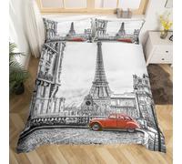 Homemissing Tour Eiffel - Parure da letto con motivo "Parigi Torre Eiffel", copripiumino 200 x 200 cm, set di biancheria da letto, grigio rosso, vista della città di Parigi moderno, decor,