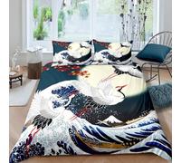 Homemissing Ukiyo-Japan Hokusai Set Copripiumino 230x220cm Bambini Adulto Copripiumone Morbido Exotic Wave Uccello Copripiumini Super Soft