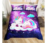 Homemissing Unicorno dei bambini Copripiumini Galaxy Fantasy Animale Decorar Ragazza Ragazza Giovanile Arcobaleno Fantasy Cavallo Copripiumone Morbido Viola Blu Starlight Set Copripiumino 135x200cm