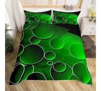 Homemissing Verde e Nero Copripiumone Bambini Cerchio per Ragazzi Geometrica Set Copripiumino 230x220cm Moderno Geometria Copripiumini Decorazione