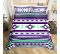 Homemissing Verde viola sud-occidentale azteco Set Copripiumino 135x200cm geometrico vintage Copripiumini per bambini geometria bohemian boho tribale rustico Copripiumone Morbido camera 1 cuscino caso