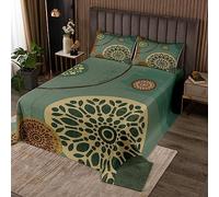 Homemissing Vinatage - Set di copriletto floreale retrò per bambini, ragazzi e ragazze, decorazione per la stanza, stile tradizionale, trapuntato, con fiori verdi, 3 pezzi, king size