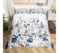 Homemissing Vintage Retro Fiore Copripiumone Morbido per bambini eucalipto foglia Set Copripiumino 260x220cm ragazza marina acquerello pastello Shabby con 2 cuscino pianta biancheria da letto botanica