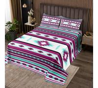 Homemissing Viola blu sud-ovest azteco Copriletto 170x230cm geometrico vintage Copriletto Trapuntato per bambini geometria bohemian boho tribale rustico Trapuntato camera 1 cuscino caso 2 pezzi