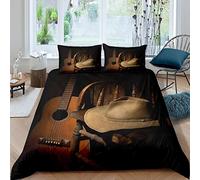 Homemissing Western Cowboy Comforter Cover Vintage Guitar Bedding Set Country Western Copripiumino per Bambini Ragazzi Ragazze Retro Cowboy Stile Microfibra Biancheria da letto e Lino Matrimoniale