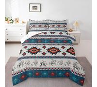Homemissing Western Cowboy Kids Letto Trapuntato Southwestern Aztec Pattern Set Piumini 135x200cm Equitazione Design Camera da letto Ranch Decorazione Agriturismo Teal e Rosso