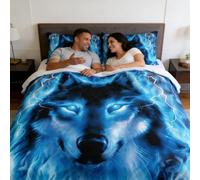 Homemissing Wolf Bedding Bambino Safari Animali Set copripiumino Cool Wildlife Wildlife Letti Set Glitter Blu Lupo Selvaggio Luce Biancheria Da Letto Ragazzi Ragazze Morbida Microfibra King Size