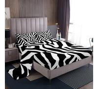 Homemissing Zebra Stampa Set Lenzuola 150x200cm Bambini Pelliccia Zebra Texture Modello Set Lenzuola per ragazzi Ragazze Nero Bianco Lenzuolo Niente ripieno(Nessuna pelliccia vera