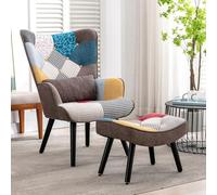 HomeMiYN Poltrona Patchwork, Poltrona Con Poggiapiedi E Cuscino Lombare, Sedia Per Il Tempo Libero, Soggiorno, Lettura, Camera Da Letto, Divano Singolo