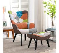 HomeMiYN Poltrona Patchwork, Poltrona Con Poggiapiedi E Cuscino Lombare, Sedia Per Il Tempo Libero, Soggiorno, Lettura, Camera Da Letto, Divano Singolo (Colore arancione)