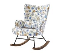 HomeMiYN Sedia a Dondolo Poltrona Dondolo Allattamento Interno Relax Salotto Camera da Letto Con Cuscino Lombare Struttura in Metallo e Gambe in Legno Stampato (Bellis perennis)