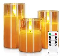 Homemory Candele a LED senza fiamma, con telecomando e timer, candele elettriche, vera cera, set da 3