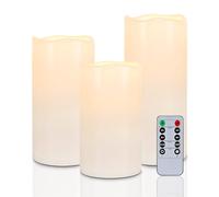 Homemory Candele impermeabili senza fiamma per esterni, a batteria a LED tremolante, con telecomando e timer, in plastica, bianco avorio, set da 3 pezzi