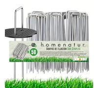 HOMENATUR Graffe da Giardino per Telo e Erba Sintetica - 50 Pezzi + 4 Rondelle - Graffe a U in Acciaio Zincato Q235 - Fissaggio per Teli Pacciamatura, Prato Sintetico, Campeggio (50)