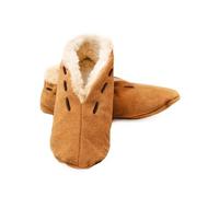 HomeOfSocks Pantofole in pelle da uomo e da donna con cordino, taglia 30-52, materiale esterno: 100% pelle scamosciata, calde mocassini con fodera interna in pile, per piedi caldi, beige., 44 EU