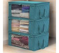 Homeponnew Borsa portaoggetti pieghevole per vestiti, coperte e trapunte con top e manici in vinile trasparente, organizer sotto il letto per casa e armadio, 49 x 36 x 21 cm, blu