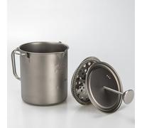 Homeponnew Caffettiera a stampa francese da 750 ml per campeggio, tazza da caffè in titanio e acciaio inossidabile, manico pieghevole, pentole leggere per escursioni all'aperto e picnic