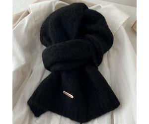 Homeponnew Calda sciarpa in lana di alpaca, lunghezza extra lunga e design minimalista in stile coreano per una copertura completa in inverno (nero)