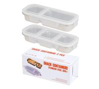 Homeponnew Confezione da 2 contenitori per snack in acciaio inox con coperchio, 2 e 3 scomparti piccoli per pranzo, picnic e viaggi, a prova di perdite e lavabili in lavastoviglie