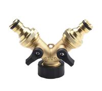 Homeponnew Connettore distributore d'acqua da giardino tipo Y con doppia uscita e controllo del flusso individuale, struttura in rame per la divisione del tubo flessibile, finitura in ottone