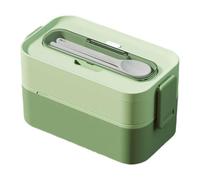 Homeponnew Contenitore per il pranzo a 2 strati, a prova di perdite, per adulti, impilabile, con forchetta e cucchiaio, forno a microonde e lavastoviglie, rosa (verde)