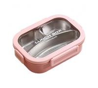 Homeponnew Contenitore per il pranzo a 3 scomparti in acciaio inossidabile con coperchio a tenuta stagna, contenitore bento per adulti, scuola, lavoro e attività all'aperto, rosa