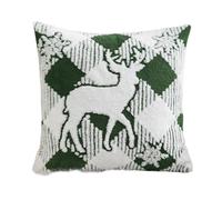 Homeponnew Federa quadrata in velluto con alce e fiocco di neve, 45 x 45 cm, per divano, letto, divano, decorazione in verde e rosso, senza nucleo
