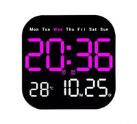Homeponnew Grande orologio da parete digitale con telecomando, visualizzazione della temperatura della data e dell'ora su uno schermo, luminosità regolabile, plastica 18,5 x 18,5 cm (rosa)
