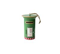 Homeponnew Mini cassetta postale natalizia in metallo verde, bianco e rosso, design realistico con porta apribile, 6,5 x 6,5 x 10 cm, per albero da appendere o esporre su mensole, decorazioni