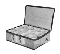 Homeponnew Organizer per tazze da caffè con divisori, scatola rigida impilabile per tazze e tazze di vetro, 42 x 32 x 13 cm, contiene 12 persone, grigio