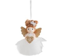 Homeponnew Ornamento da appendere a forma di angelo di Natale, in rete, con design in plastica e tessuto, per la decorazione dell'albero,