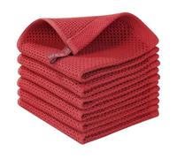 Homeponnew Panno da cucina a nido d'ape, panni in microfibra super assorbenti e privi di lanugine, per piatti, bicchieri e superfici delicate, confezione da 6, 34 x 34 cm, rosso
