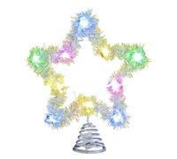 Homeponnew Puntale per albero di Natale a forma di stella con luci calde e multicolore, design in plastica a batteria, per un'atmosfera festiva, 21 cm
