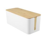 Homeponnew Scatola organizer per cavi con coperchio in legno per la gestione dei cavi, grande contenitore per ciabatte e adattatori, scatola elettrica bianca in ABS e cartone per uso domestico o