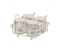 Homeponnew Set di barattoli per condimenti da 255 ml con coperchi e cucchiai per salse di sale e pepe, contenitore trasparente per spezie per bancone della cucina, beige (4 bottiglie)