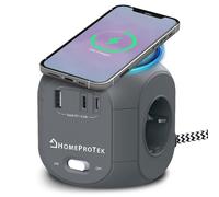 HOMEPROTEK Ciabatta Multipresa Con USB : Power Cube Con Caricatore Wireless, 3 Prese AC, 2 Porte USBC, 1 Porta USBA, Interruttore - Ciabatta Elettrica Compatta e Versatile per Casa e Ufficio - Grigio