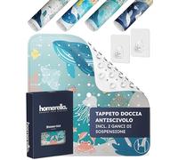 homerella® Tappeto doccia antiscivolo 53x53cm incl. 2 Ganci - Tappetino doccia sensibile alla pelle - Tappeto per doccia rettangolare - Tappetini antiscivolo per doccia bambini