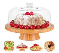 Homeries Piatto da portata multifunzione in bambù 6 in 1, alzata per torte con cupola e coperchio